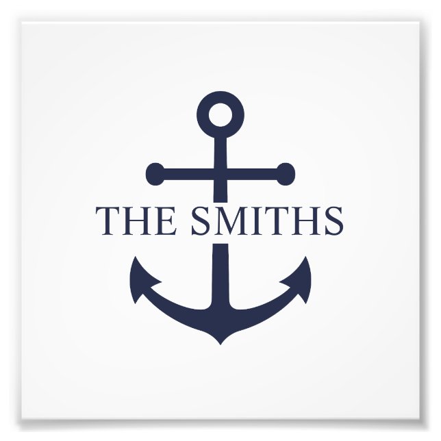 Nautic Navy Blue Anchor Personalisierter Familienn Fotodruck (Vorne)