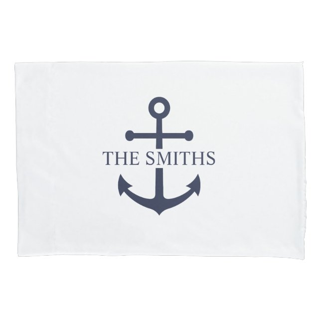 Nautic Navy Blue Anchor Personalisierter Familienn Kissenbezug (Vorderseite)