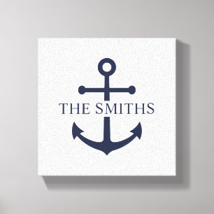 Nautic Navy Blue Anchor Personalisierter Familienn Leinwanddruck