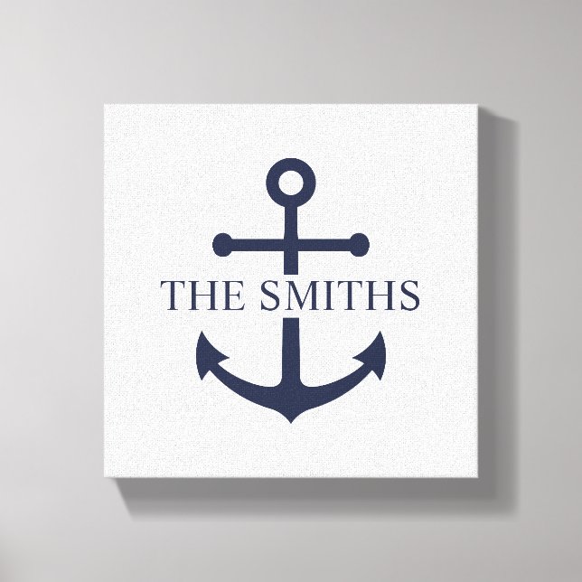 Nautic Navy Blue Anchor Personalisierter Familienn Leinwanddruck (Vorderseite)