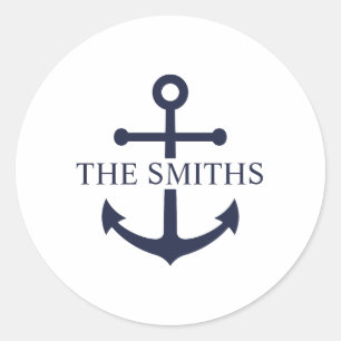 Nautic Navy Blue Anchor Personalisierter Familienn Runder Aufkleber