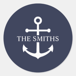 Nautic Navy Blue Anchor Personalisierter Familienn Runder Aufkleber