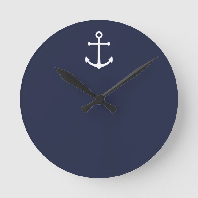 Nautic Navy Blue Anchor Runde Wanduhr (Vorderseite)