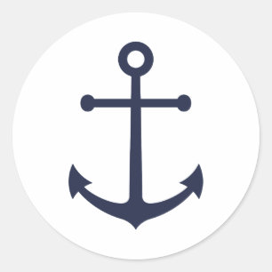 Nautic Navy Blue Anchor Runder Aufkleber
