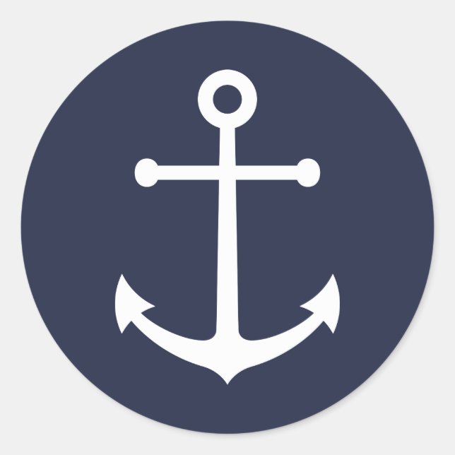 Nautic Navy Blue Anchor Runder Aufkleber (Vorderseite)