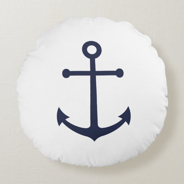 Nautic Navy Blue Anchor Rundes Kissen (Vorderseite)
