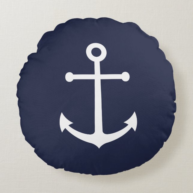 Nautic Navy Blue Anchor Rundes Kissen (Vorderseite)
