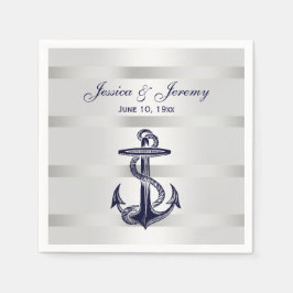 Nautic Navy Blue Anchor Silver Wt BG Wedding Serviette