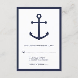 Nautic Navy Blue Anchor Wedding RSVP Karte