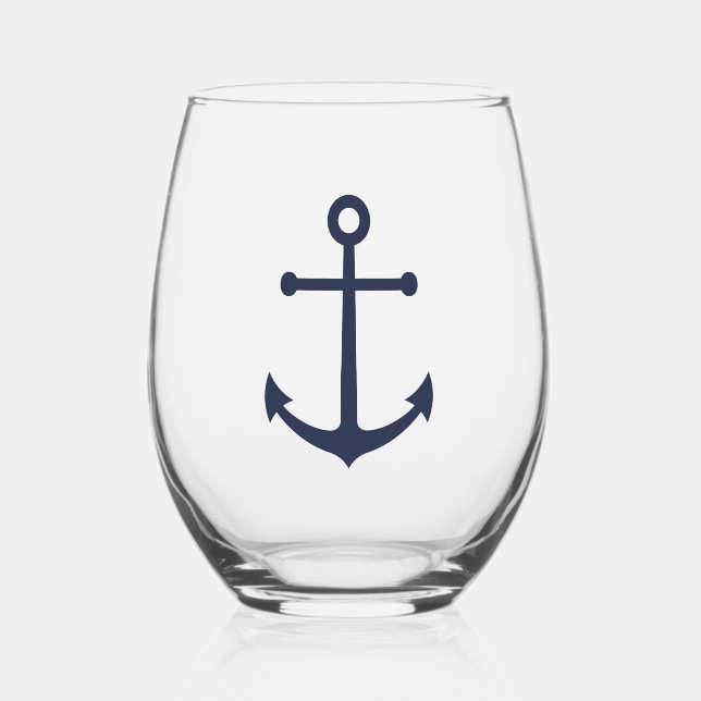 Nautic Navy Blue Anchor Weinglas Ohne Stiel (Vorderseite)
