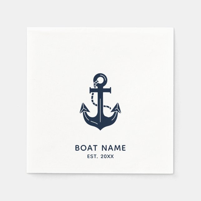 Nautic Navy Blue Custom Bootname Serviette (Vorderseite)
