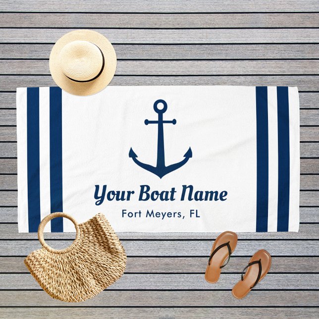 Nautic Navy Blue Custom Bootname Strandtuch (Von Creator hochgeladen)