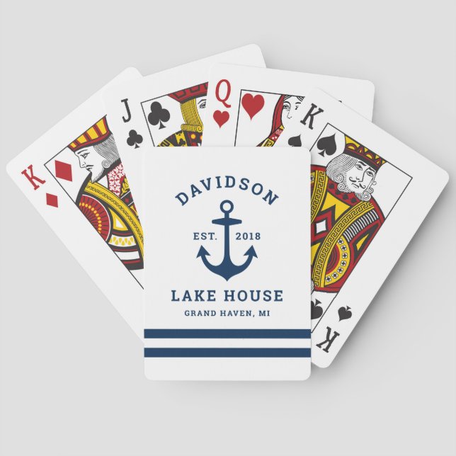 Nautic Navy Blue Custom Family Lake House Spielkarten (Rückseite)
