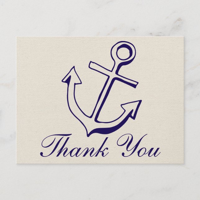 Nautic Navy Blue Danke Anchor Tan Wedding Postkarte (Vorderseite)