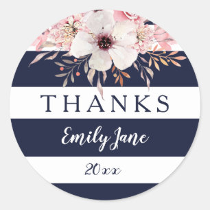 Nautic Navy Blue Floral Baby Shower Stickers