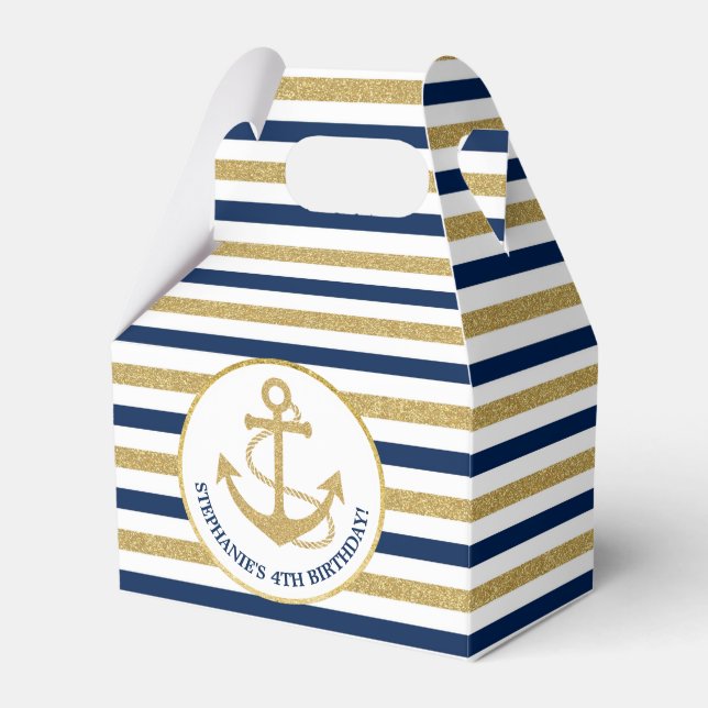 Nautic Navy Blue Gold Anchor Geschenkschachtel (Vorderseite)