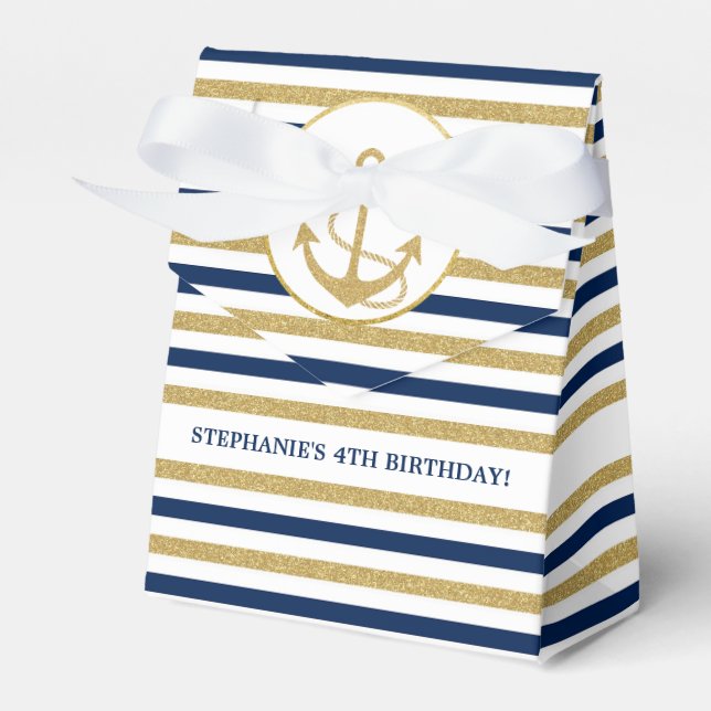 Nautic Navy Blue Gold Anchor Geschenkschachtel (Vorderseite)