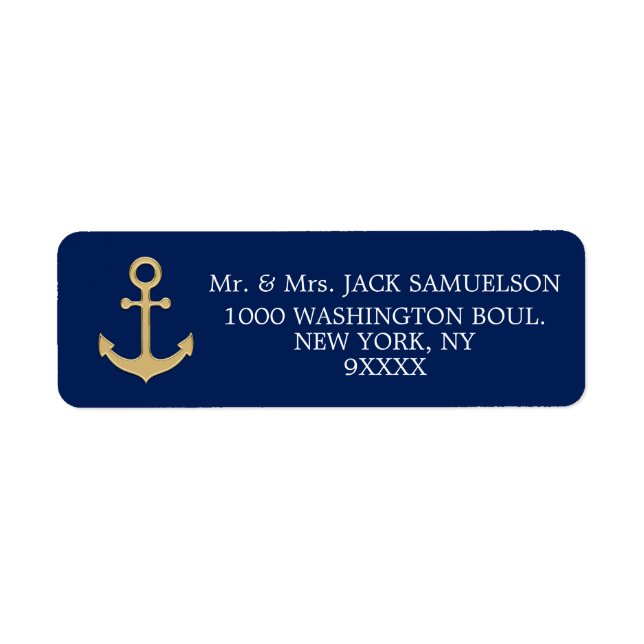 Nautic Navy Blue Gold Anchor Hochzeit (Vorne)
