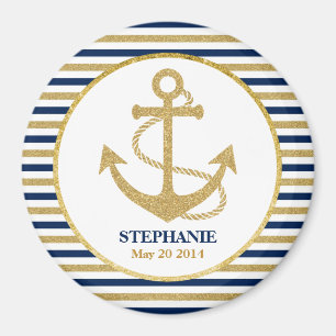 Nautic Navy Blue Gold Anchor Magnet