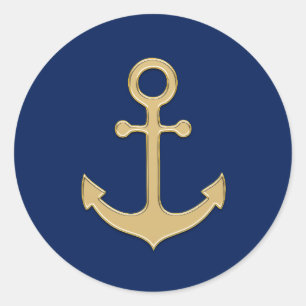 Nautic Navy Blue Gold Anchor Polterabend Runder Aufkleber
