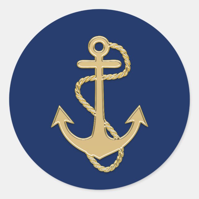 Nautic Navy Blue Gold Anchor Polterabend Runder Aufkleber (Vorderseite)