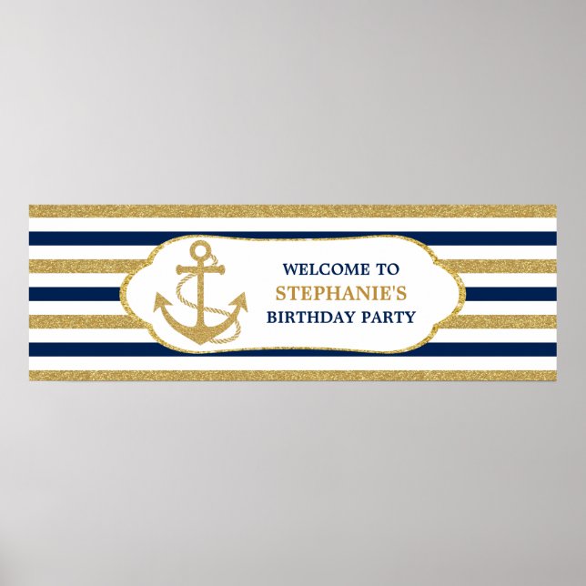 Nautic Navy Blue Gold Anchor Poster (Vorne)