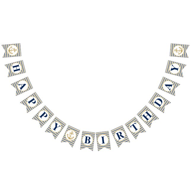 Nautic Navy Blue Gold Anchor Wimpelkette (Alle)