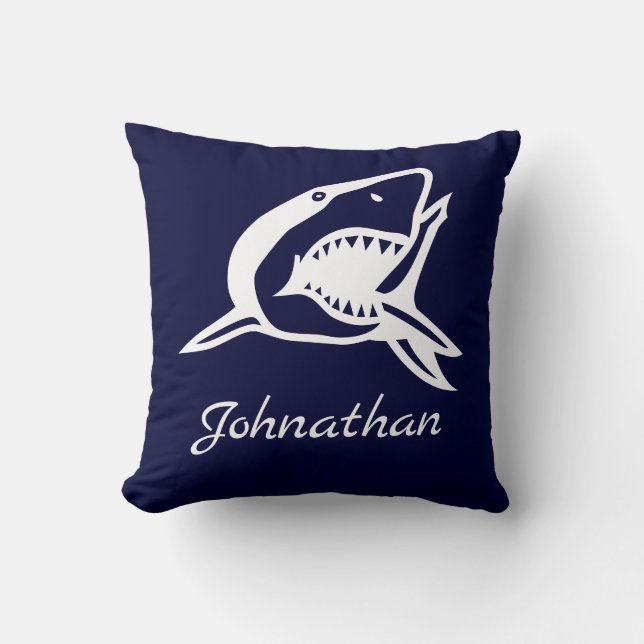 Nautic Navy Blue Great White Hai Name Ocean Kissen (Vorderseite)