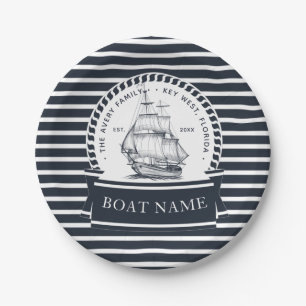 Nautic Navy Blue Modernes Personalisiert Pappteller