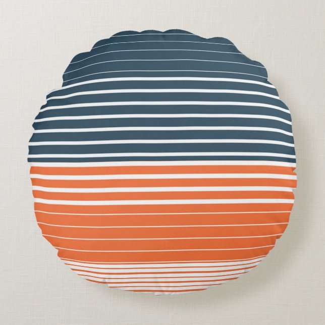Nautic Navy Blue Orange Stripes Accent Pillow Rundes Kissen (Vorderseite)