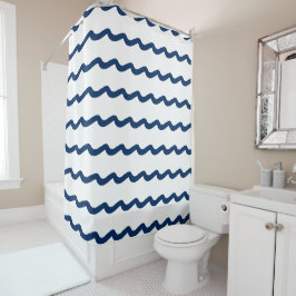 Nautic Navy Blue Ozeane Meereswellen Muster Duschvorhang
