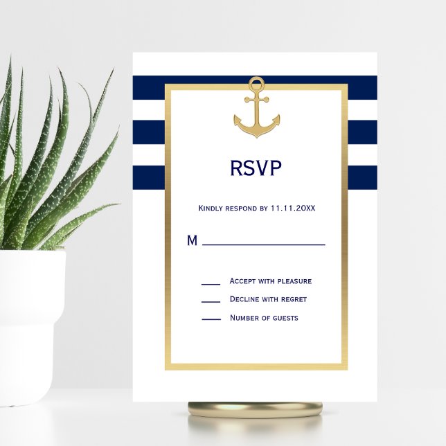 Nautic Navy Blue Stripes UAWG Wedding RSVP Karte (Von Creator hochgeladen)