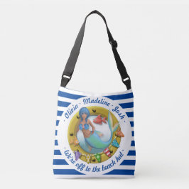 Nautic Navy Blue Stripped Mermaid Summer Beach Tragetaschen Mit Langen Trägern