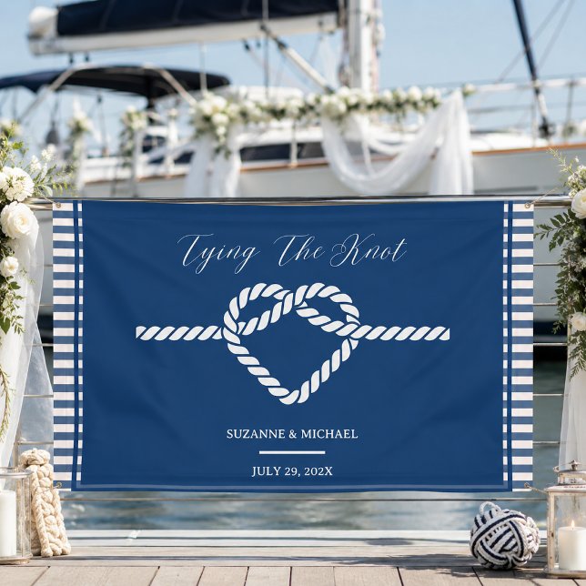 Nautic Navy Blue Tying Stripes Wedding Banner (Von Creator hochgeladen)