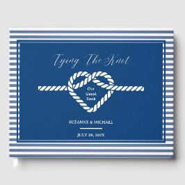 Nautic Navy Blue Tying Stripes Wedding Gästebuch
