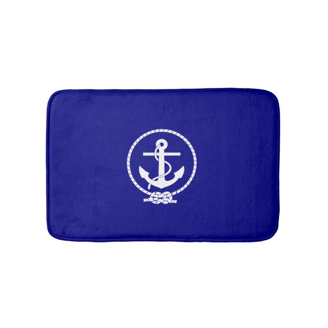 Nautic Navy Blue White Anchor Badematte (Vorderseite)