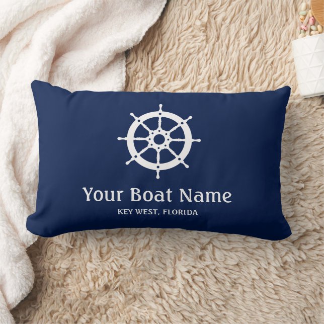 Nautic Navy Blue White Custom Bootname Lendenkissen (Decke)