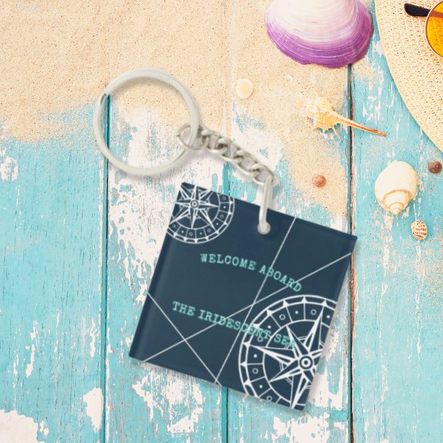 Nautic Navy Blue Willkommen auf der Compass Rose Schlüsselanhänger (Von Creator hochgeladen)