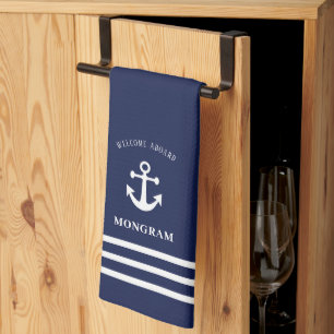 Nautic Navy Blue Willkommensschiff Name Anchor Geschirrtuch