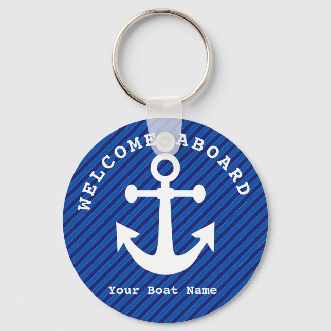 Nautic Navy Blue Willkommensschiff Name Anchor Schlüsselanhänger (Vorderseite)