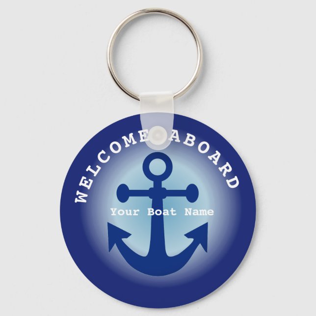 Nautic Navy Blue Willkommensschiff Name Anchor Schlüsselanhänger (Vorderseite)