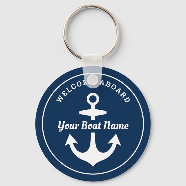 Nautic Navy Blue Willkommensschiff Name Anchor Schlüsselanhänger (Vorderseite)