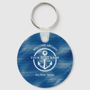 Nautic Navy Blue Willkommensschiff Name Anchor Schlüsselanhänger