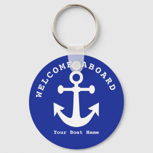 Nautic Navy Blue Willkommensschiff Name Anchor Schlüsselanhänger