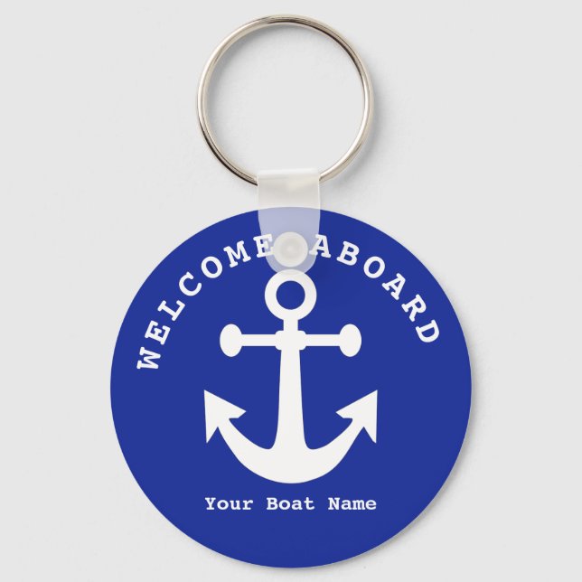 Nautic Navy Blue Willkommensschiff Name Anchor Schlüsselanhänger (Vorderseite)