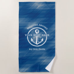 Nautic Navy Blue Willkommensschiff Name Anchor Strandtuch