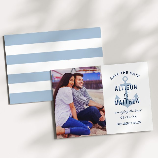 Nautic Navy Dusty Blue Anchor Wedding Foto Save The Date (Von Creator hochgeladen)