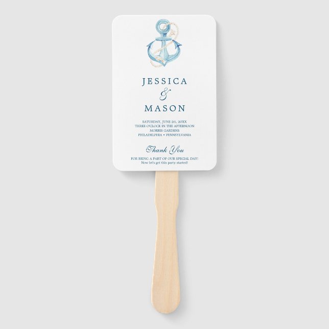 Nautic Navy Hochzeitsprogramm Fächer (Vorderseite)