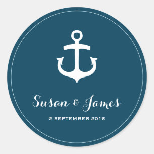 Nautic Navy Hochzeitsticker Runder Aufkleber