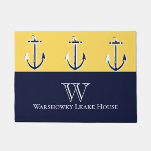 Nautic Navy Mustard Yellow Anchor Beach House Fußmatte